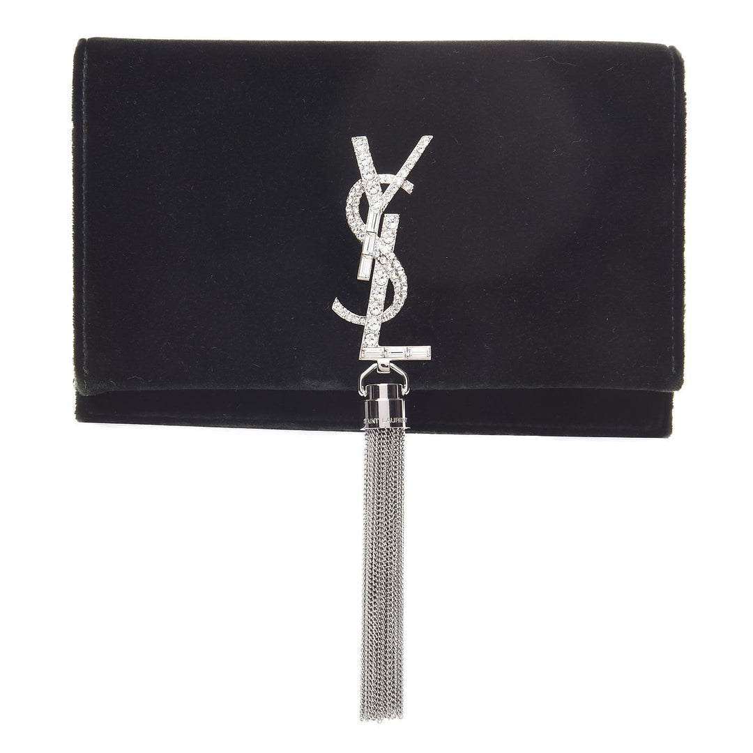 Saint Laurent Monogram Kate Tassel Crystal Green Velvet Cross Body 491521