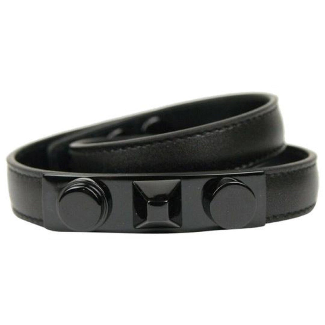 Saint Laurent Le Trois Clous Double Wrap Black Leather Studded Bracelet 415293