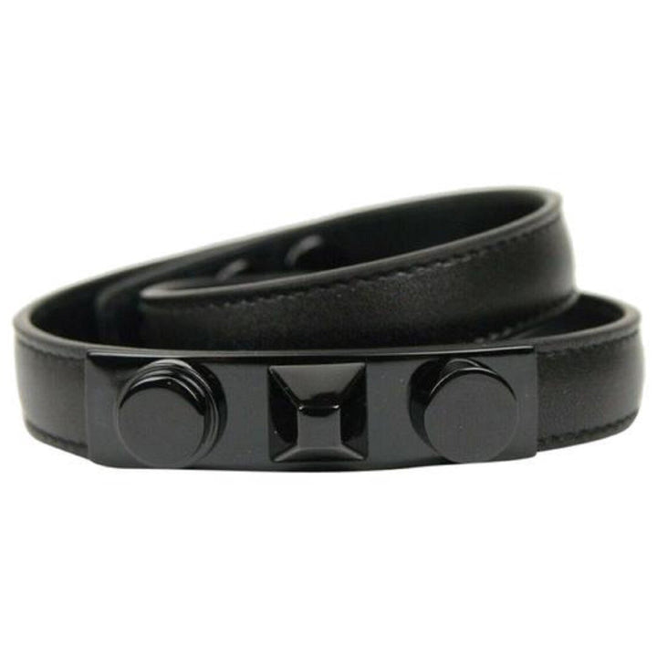 Saint Laurent Le Trois Clous Double Wrap Black Leather Studded Bracelet 415293
