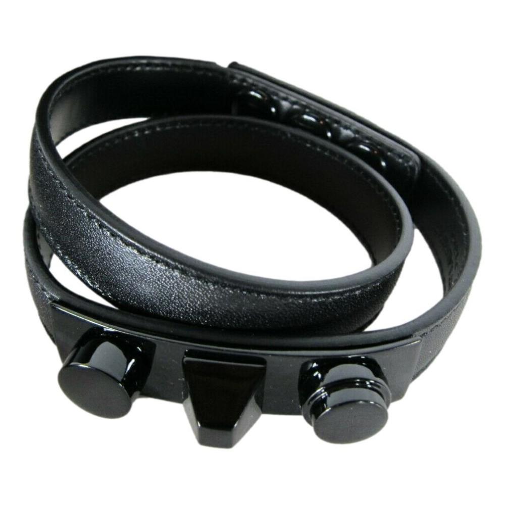 Saint Laurent Le Trois Clous Double Wrap Black Leather Studded Bracelet 415293