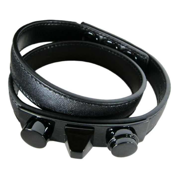 Saint Laurent Le Trois Clous Double Wrap Black Leather Studded Bracelet 415293