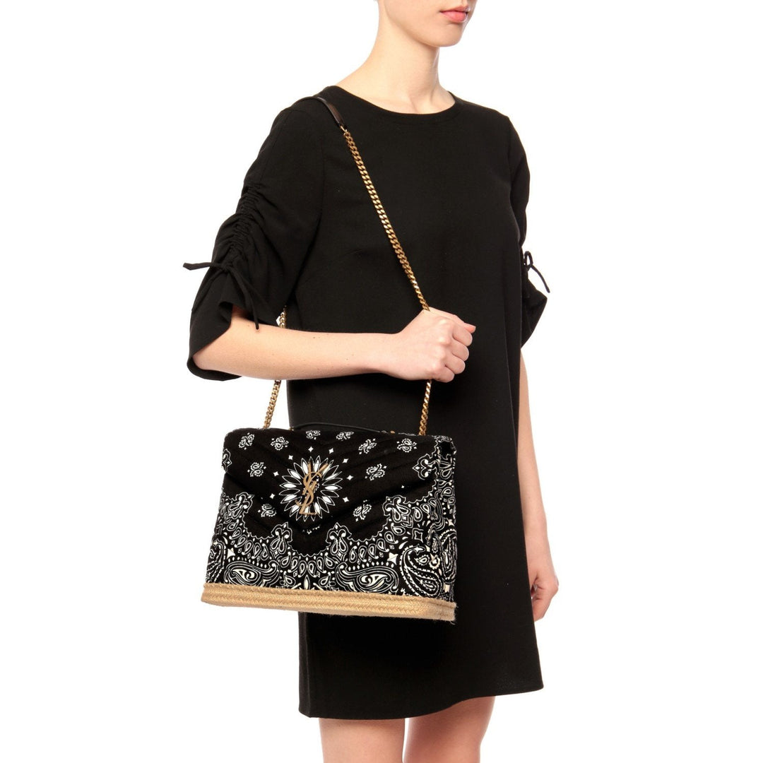 Saint Laurent Loulou Black Paisley Quilted Monogram Medium Shoulder Bag 487216