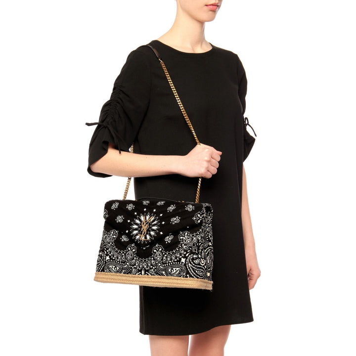 Saint Laurent Loulou Black Paisley Quilted Monogram Medium Shoulder Bag 487216