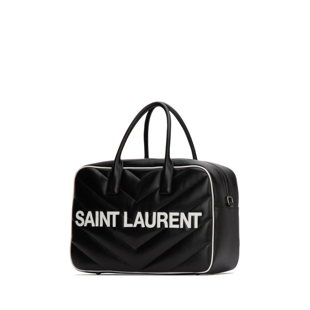 Saint Laurent Miles Logo Black Calf Leather Duffel Bowling Bag 525145