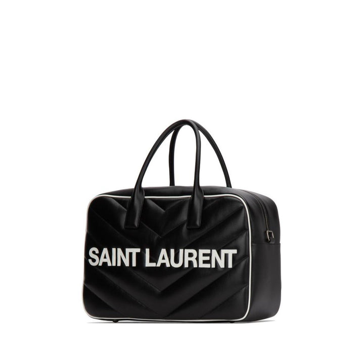 Saint Laurent Miles Logo Black Calf Leather Duffel Bowling Bag 525145