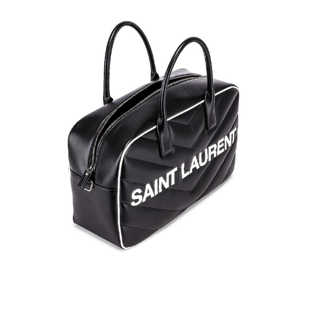 Saint Laurent Miles Logo Black Calf Leather Duffel Bowling Bag 525145