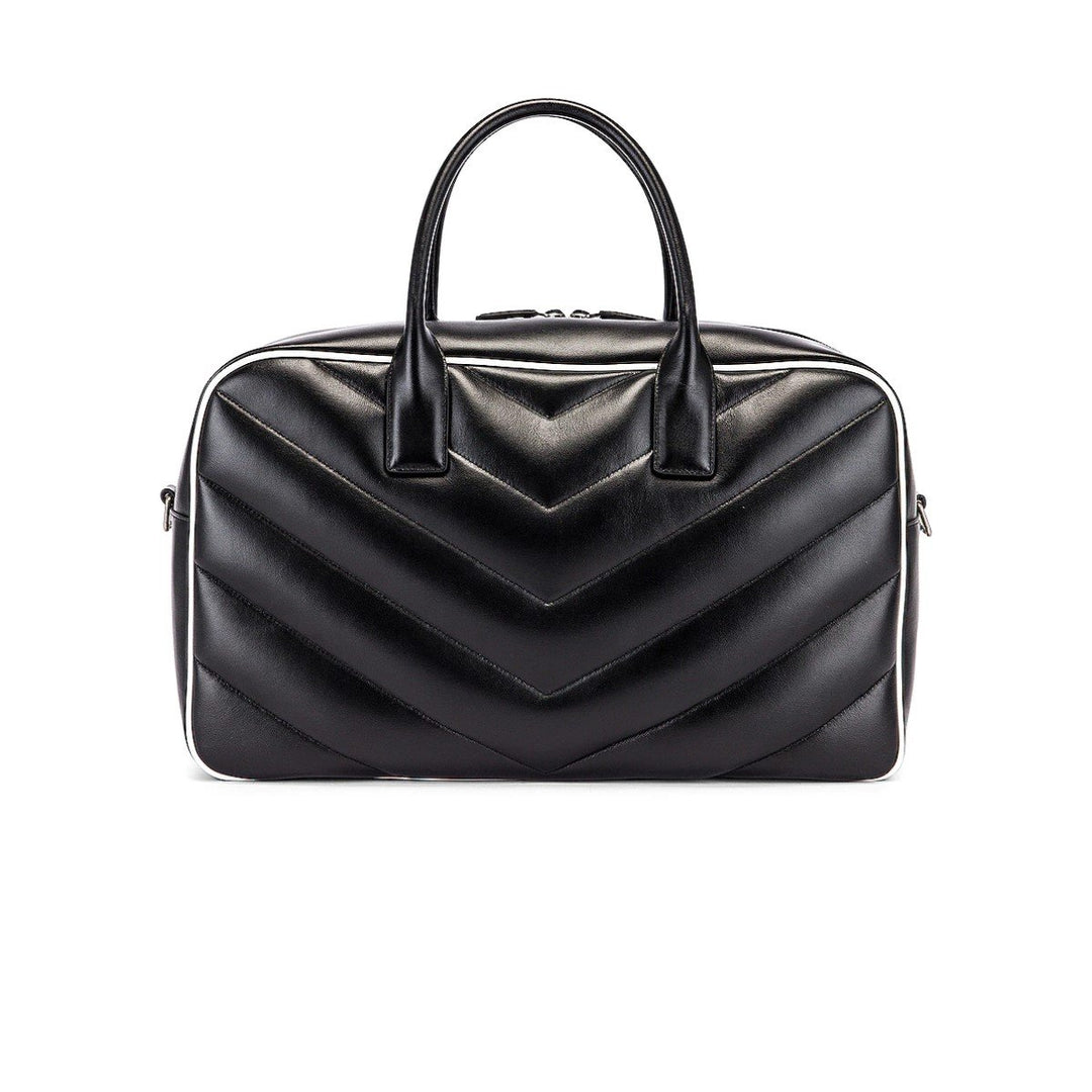 Saint Laurent Miles Logo Black Calf Leather Duffel Bowling Bag 525145