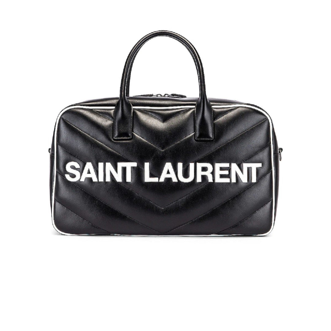 Saint Laurent Miles Logo Black Calf Leather Duffel Bowling Bag 525145