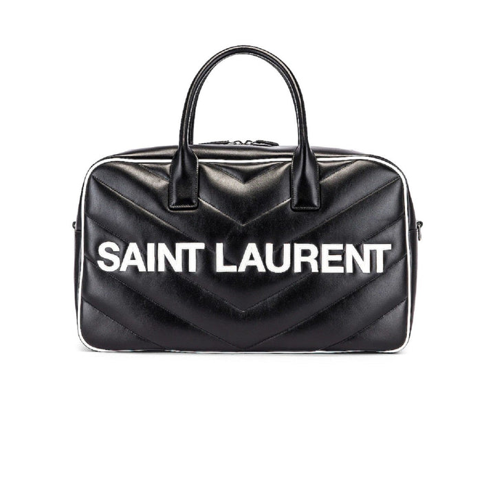 Saint Laurent Miles Logo Black Calf Leather Duffel Bowling Bag 525145