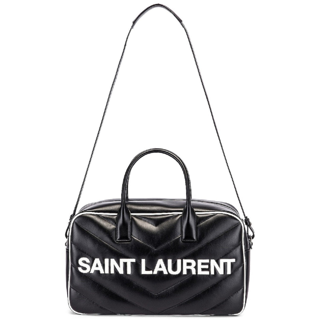 Saint Laurent Miles Logo Black Calf Leather Duffel Bowling Bag 525145