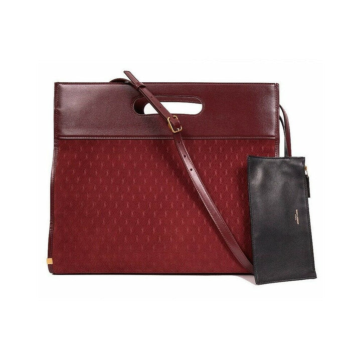 Saint Laurent Monogram King Palm Red Suede Tote Handbag 579609