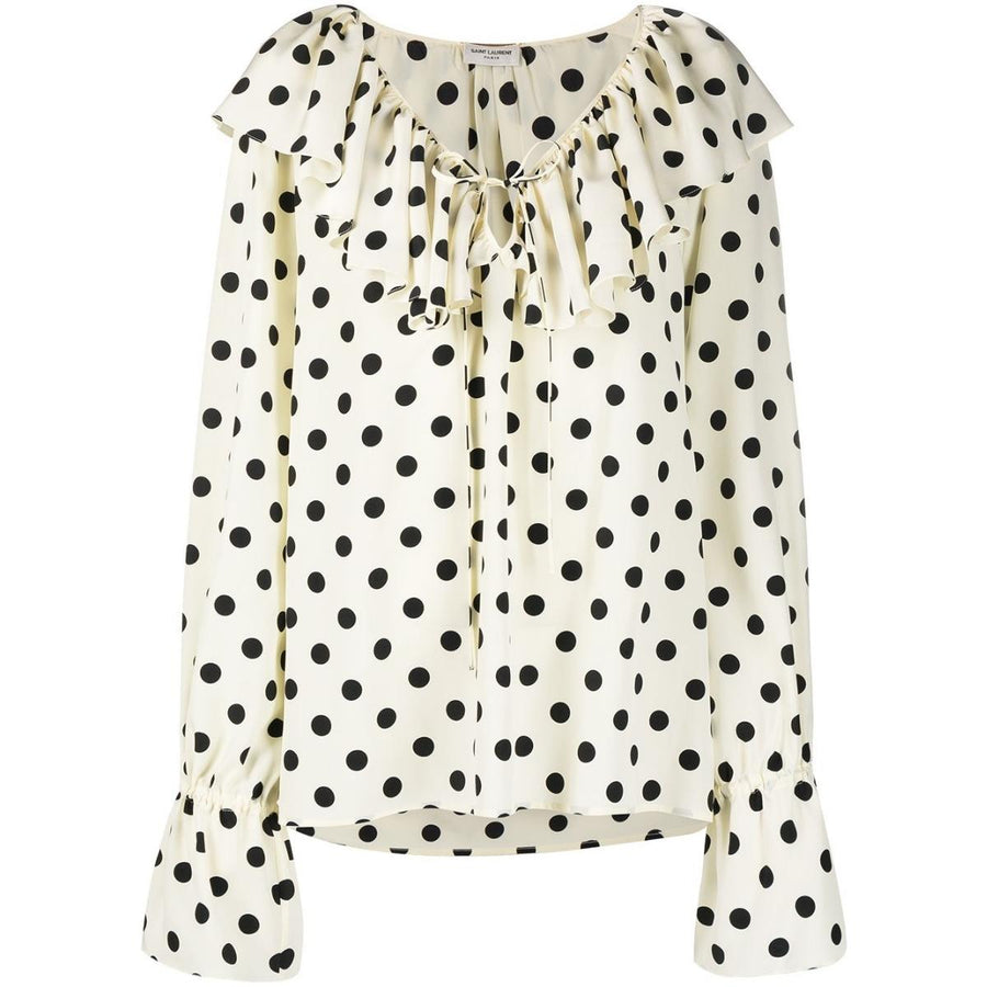 Saint Laurent-Ruffle-collar Polka-dot Print Silk Blouse - Runway Catalog
