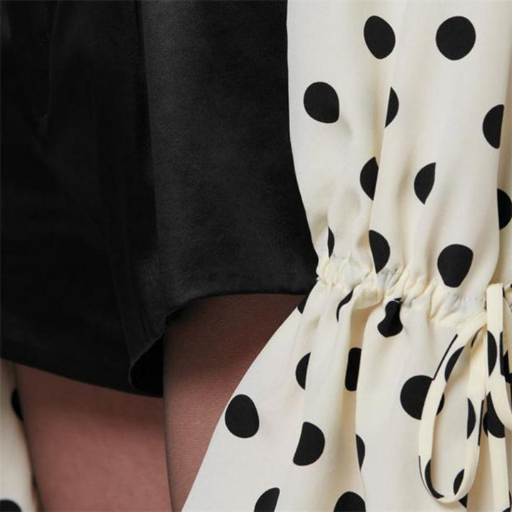 Ruffle-collar Polka-dot Print Silk Blouse