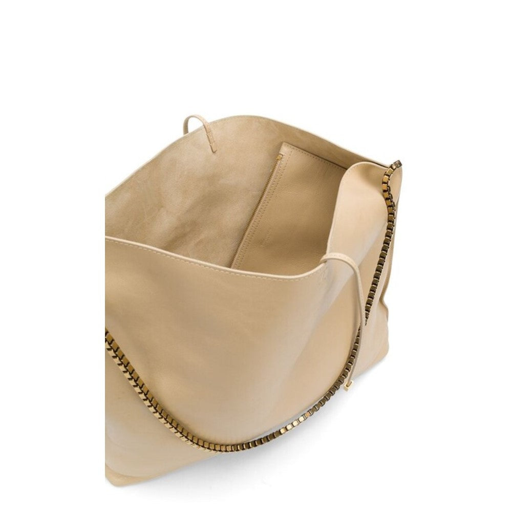 Saint Laurent Suzanne Beige Calfskin Leather Chain Hobo Bag 634804