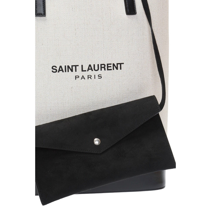 Saint Laurent Teddy White Coated Linen Drawstring Bucket Bag 551595
