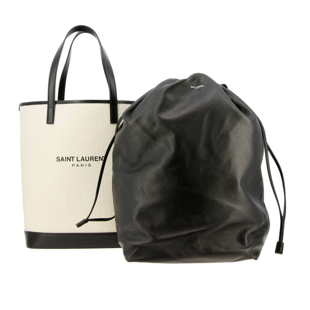 Saint Laurent Teddy White Coated Linen Drawstring Bucket Bag 551595