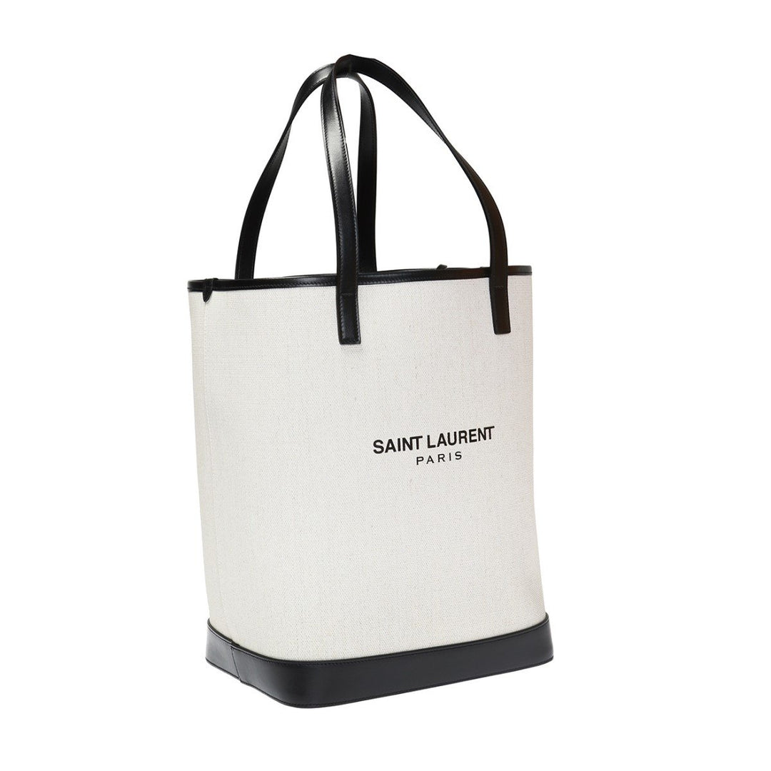 Saint Laurent Teddy White Coated Linen Drawstring Bucket Bag 551595