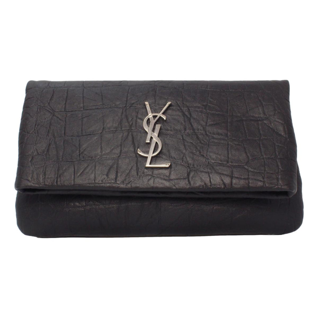 Saint Laurent West Hollywood Black Leather Croc Embossed Clutch 601313