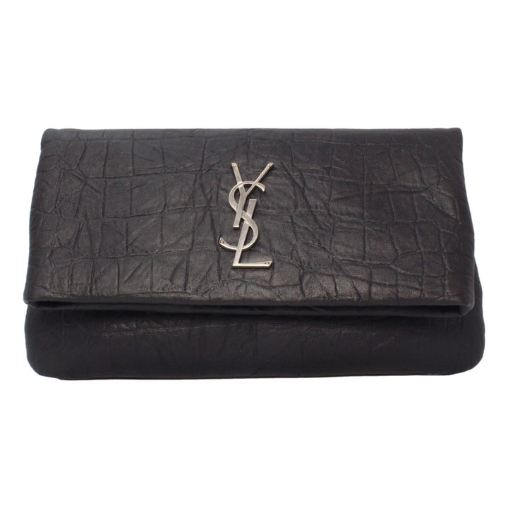 Saint Laurent West Hollywood Black Leather Croc Embossed Clutch 601313