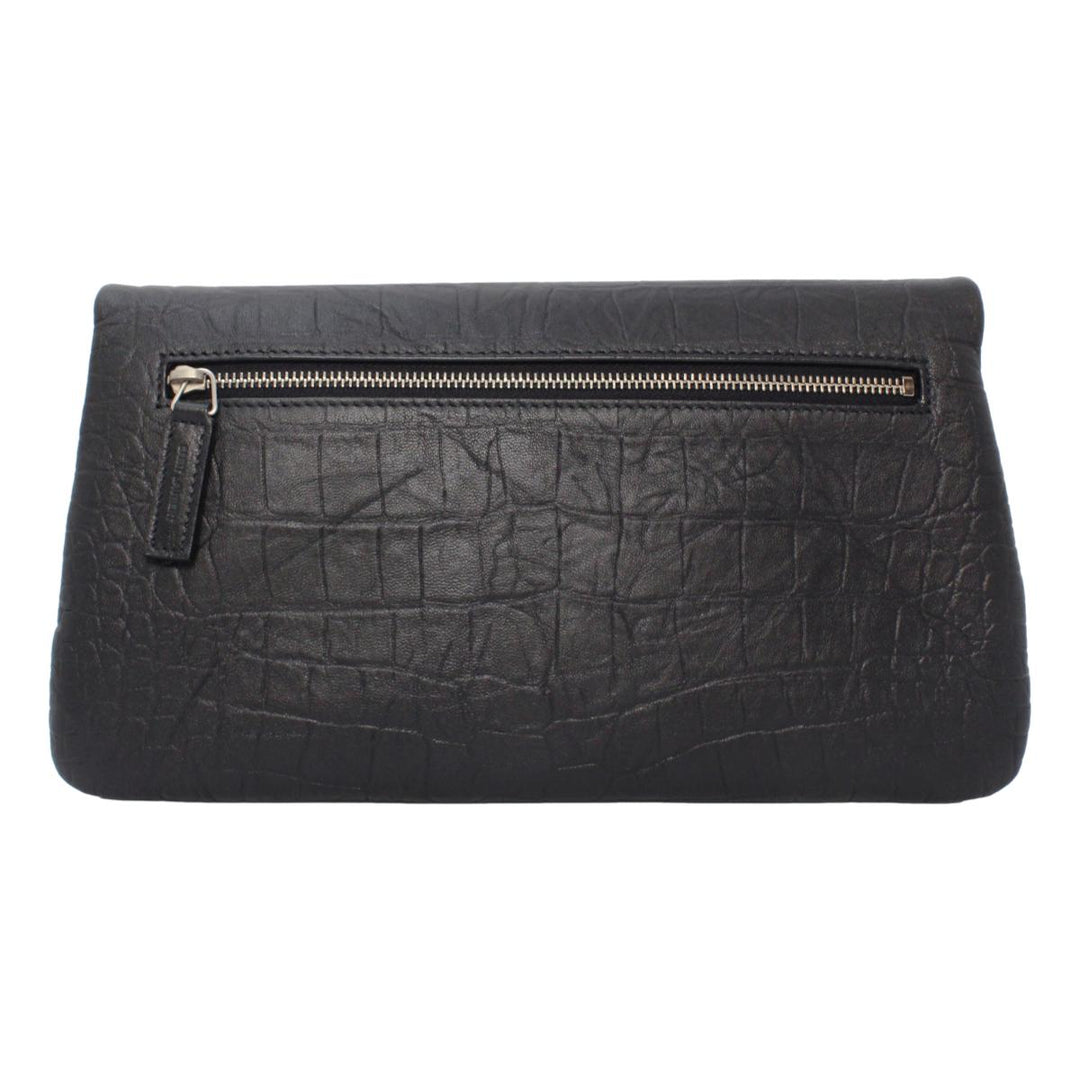 Saint Laurent West Hollywood Black Leather Croc Embossed Clutch 601313