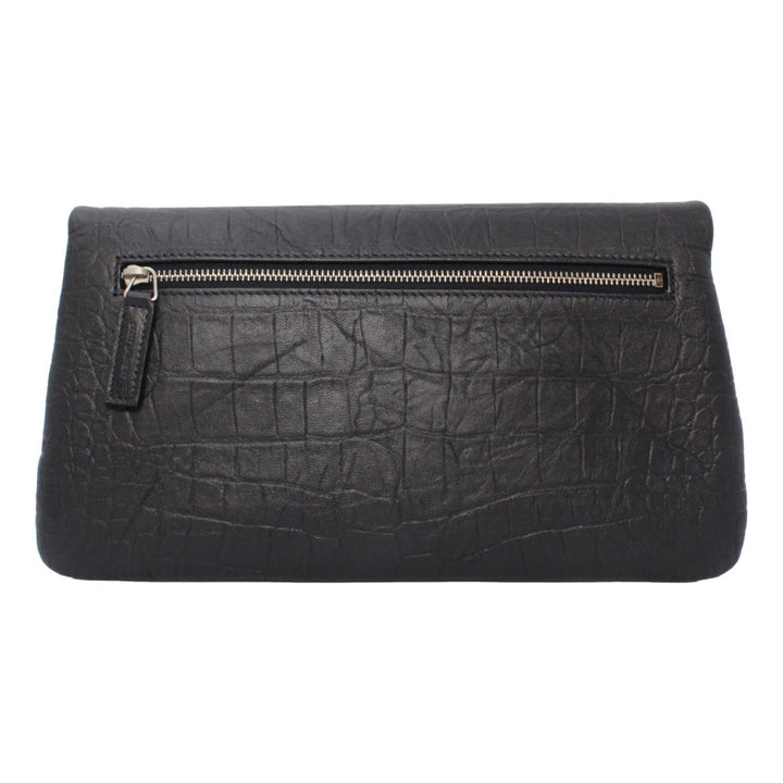 Saint Laurent West Hollywood Black Leather Croc Embossed Clutch 601313