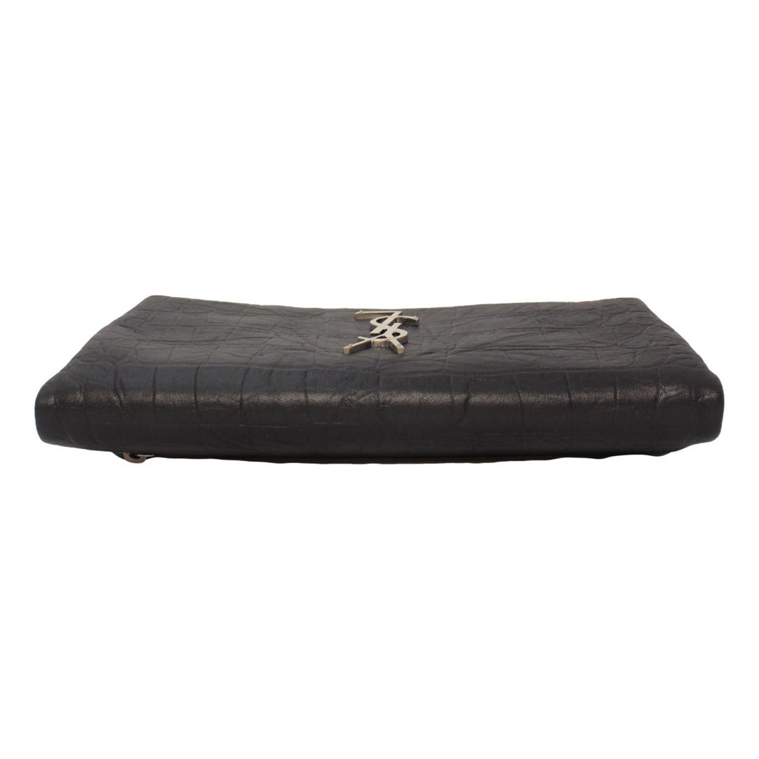 Saint Laurent West Hollywood Black Leather Croc Embossed Clutch 601313