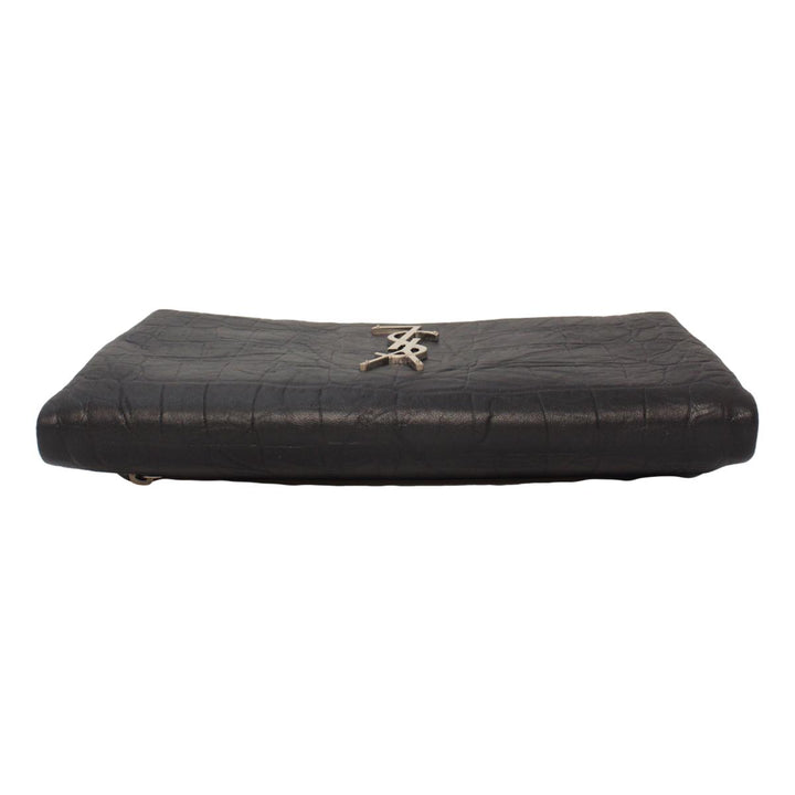 Saint Laurent West Hollywood Black Leather Croc Embossed Clutch 601313