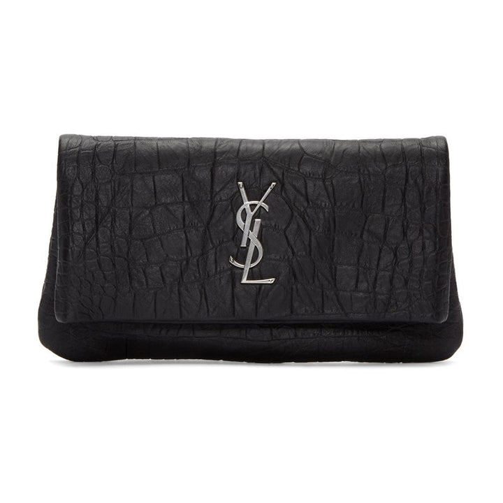 Saint Laurent West Hollywood Black Leather Croc Embossed Clutch 601313