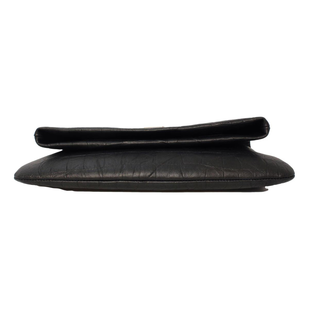 Saint Laurent West Hollywood Black Leather Croc Embossed Clutch 601313