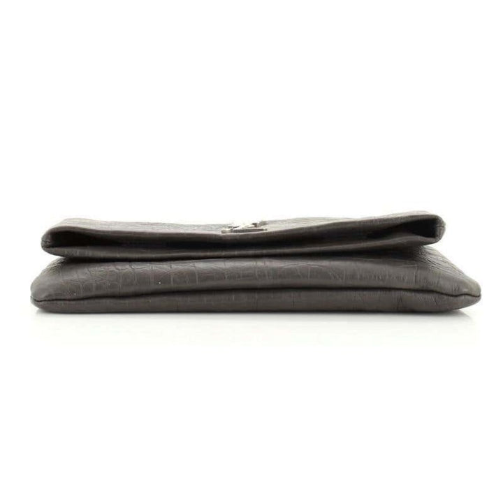 Saint Laurent West Hollywood Grey Leather Croc Embossed Clutch 601313