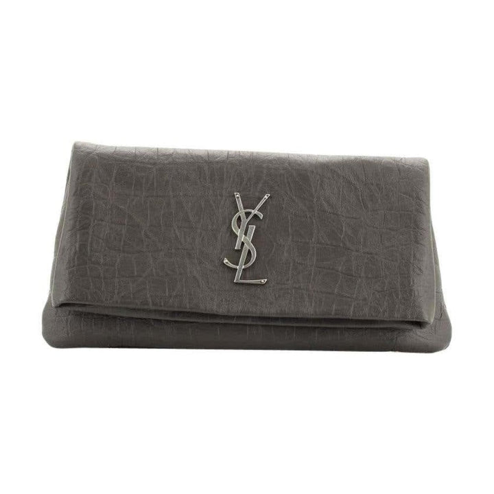 Saint Laurent West Hollywood Grey Leather Croc Embossed Clutch 601313