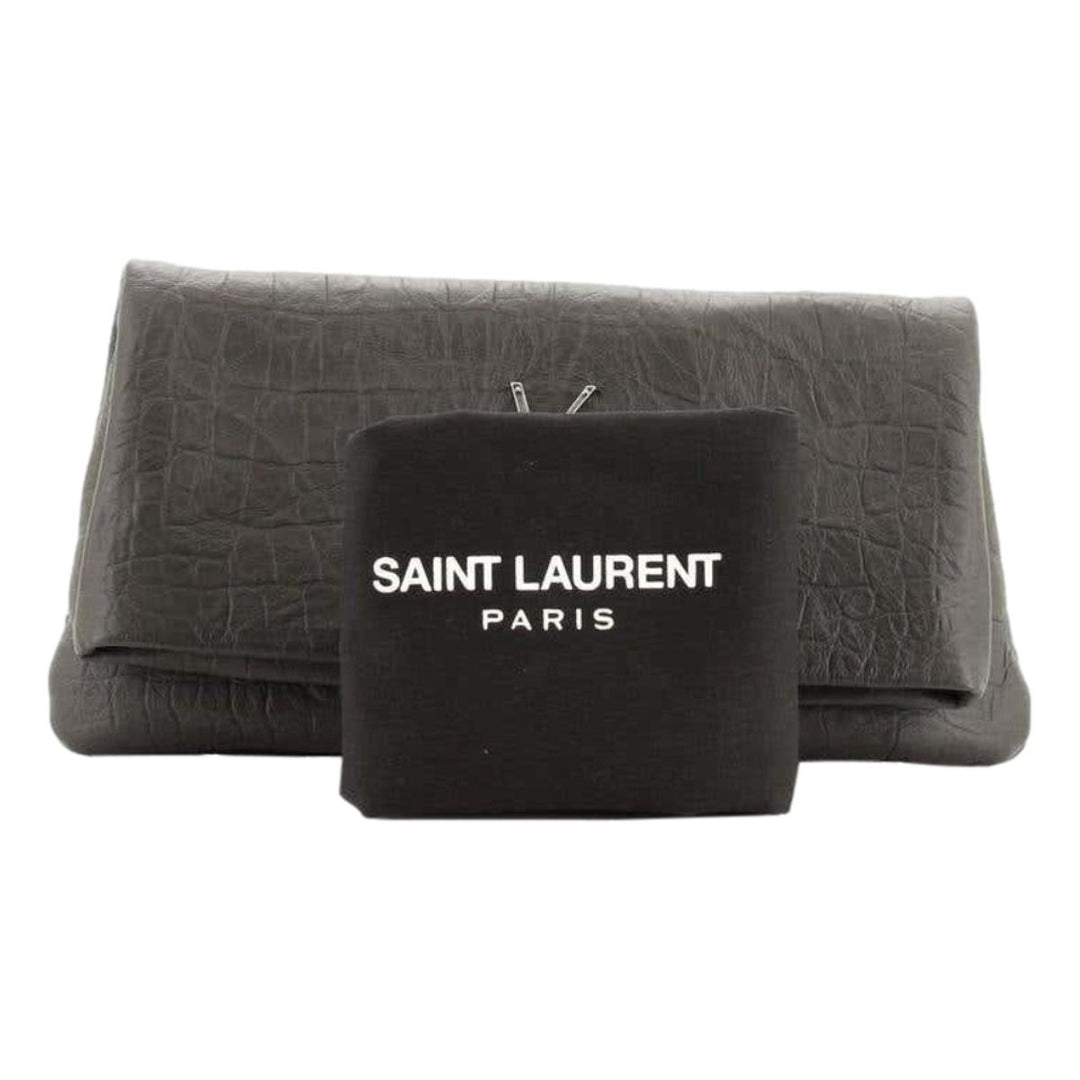 Saint Laurent West Hollywood Grey Leather Croc Embossed Clutch 601313