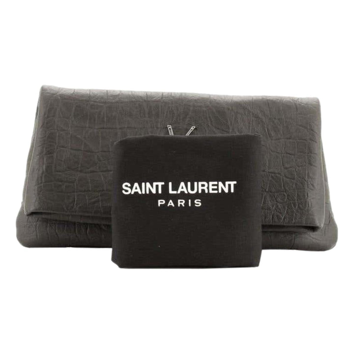 Saint Laurent West Hollywood Grey Leather Croc Embossed Clutch 601313