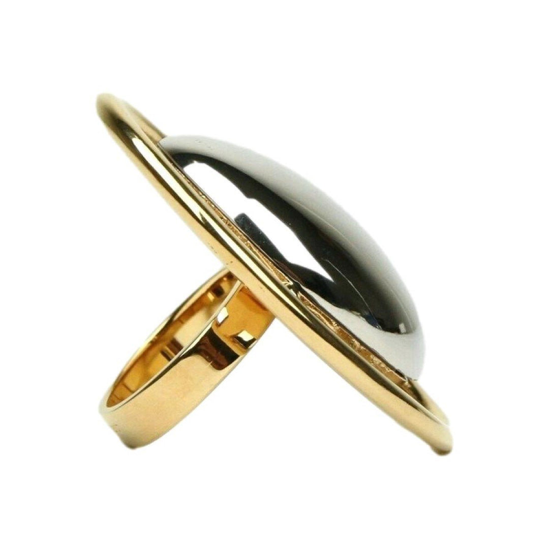 Saint Laurent Women's Oval Brass Metal Circular Ring Silver/Gold Size 6 439960