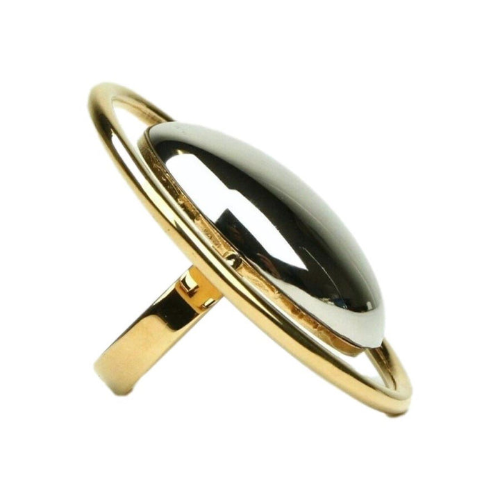 Saint Laurent Women's Oval Brass Metal Circular Ring Silver/Gold Size 6 439960