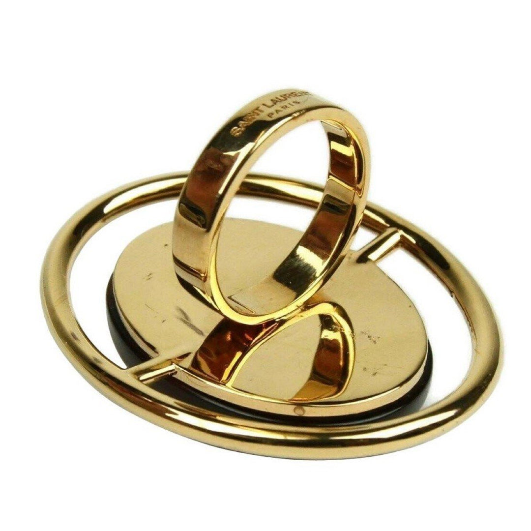 Saint Laurent Women's Oval Brass Metal Circular Ring Silver/Gold Size 6 439960