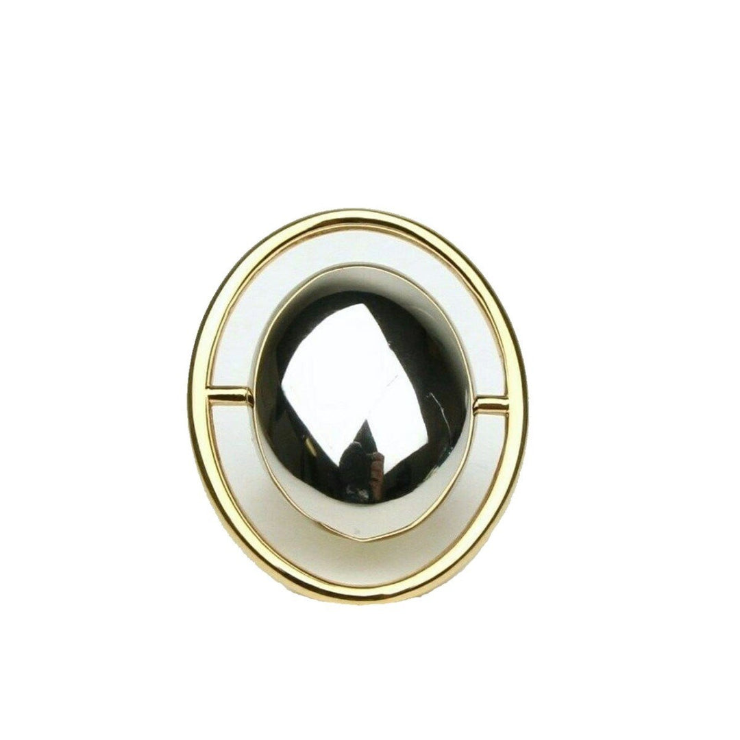 Saint Laurent Women's Oval Brass Metal Circular Ring Silver/Gold Size 6 439960