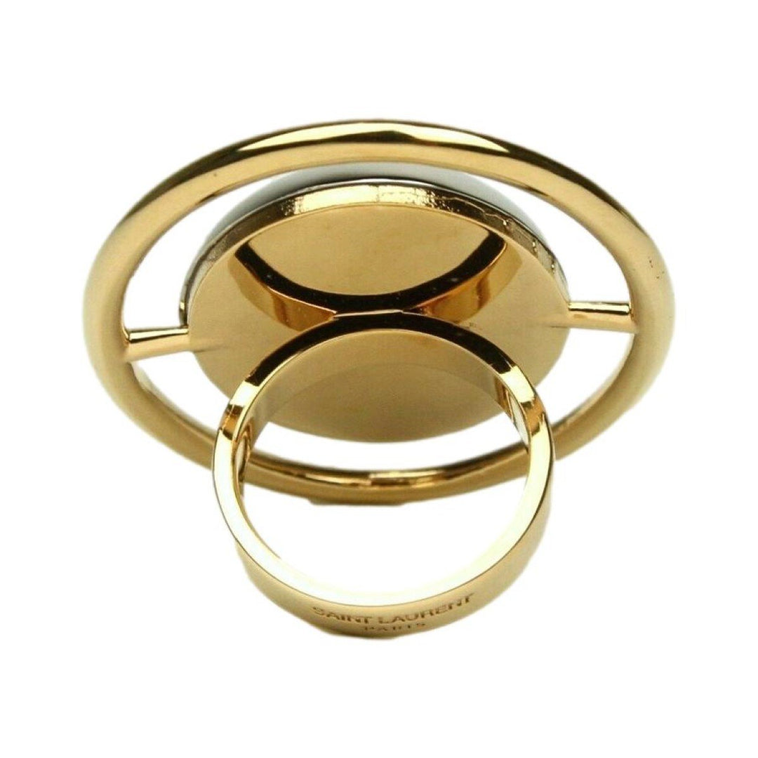 Saint Laurent Women's Oval Brass Metal Circular Ring Silver/Gold Size 6 439960