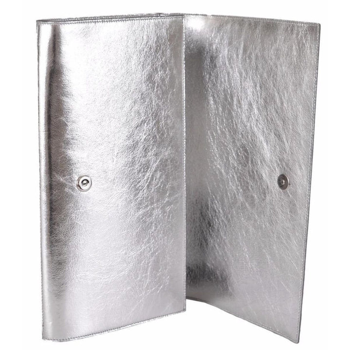 Saint Laurent YSL Belle de Jour Large Metallic Silver Leather Clutch Bag 568937