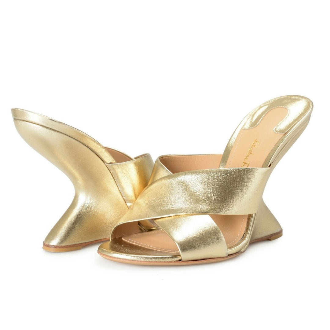 Gold Alcamo Criss-Cross Leather Sandals