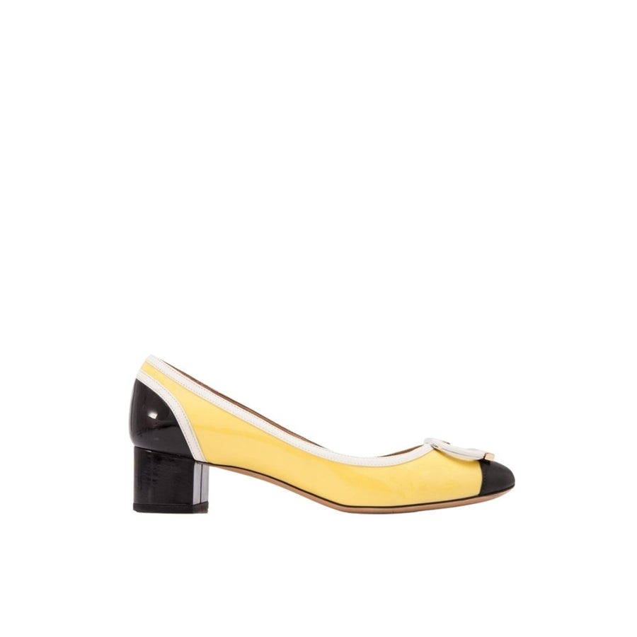 Salvatore Ferragamo-Patent Leather Gwen Block Heel Pumps - Runway Catalog