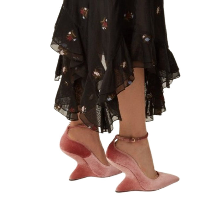 Pink Tivoli Velvet F-wedge Pumps