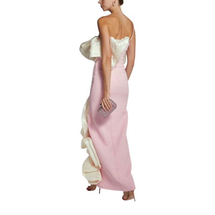 Pleated Organza Crepe Ruffle Gown