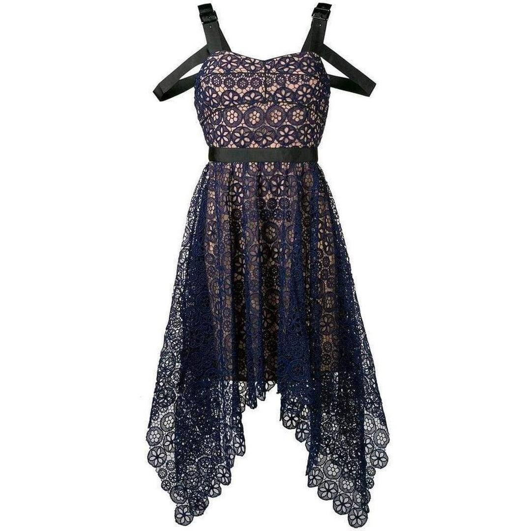 Self-Portrait-Asymmetric Circle Floral Lace Dress - Runway Catalog