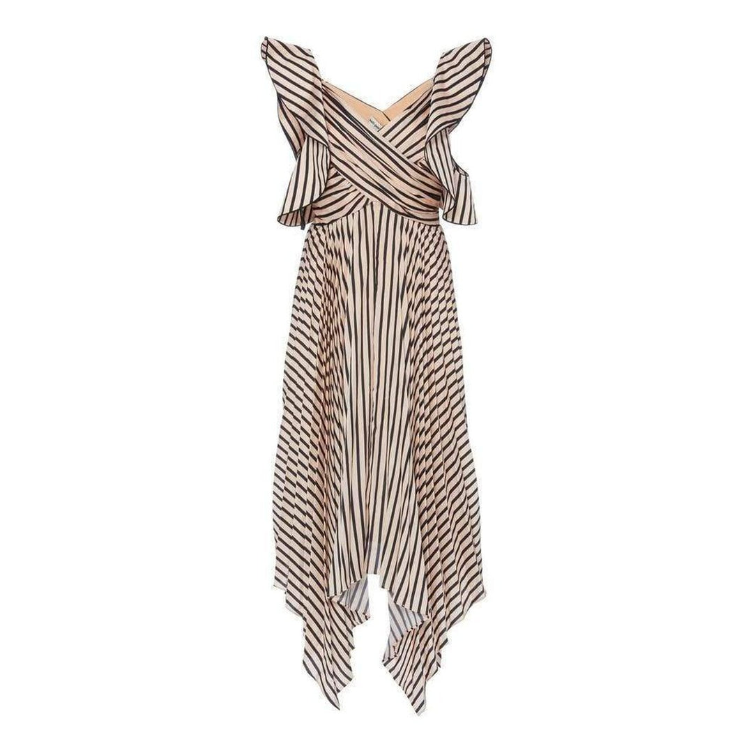Self-Portrait-Asymmetric Stripe Midi Dress - Runway Catalog