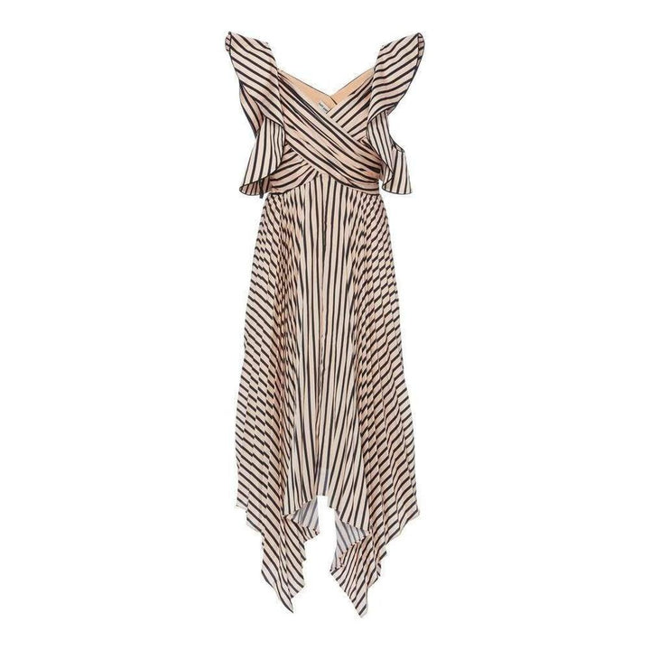 Self-Portrait-Asymmetric Stripe Midi Dress - Runway Catalog
