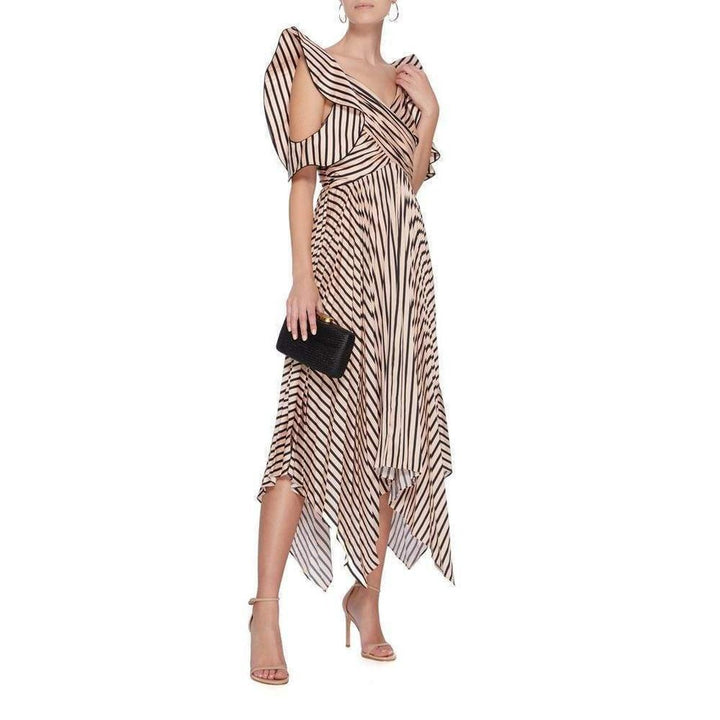 Asymmetric Stripe Midi Dress