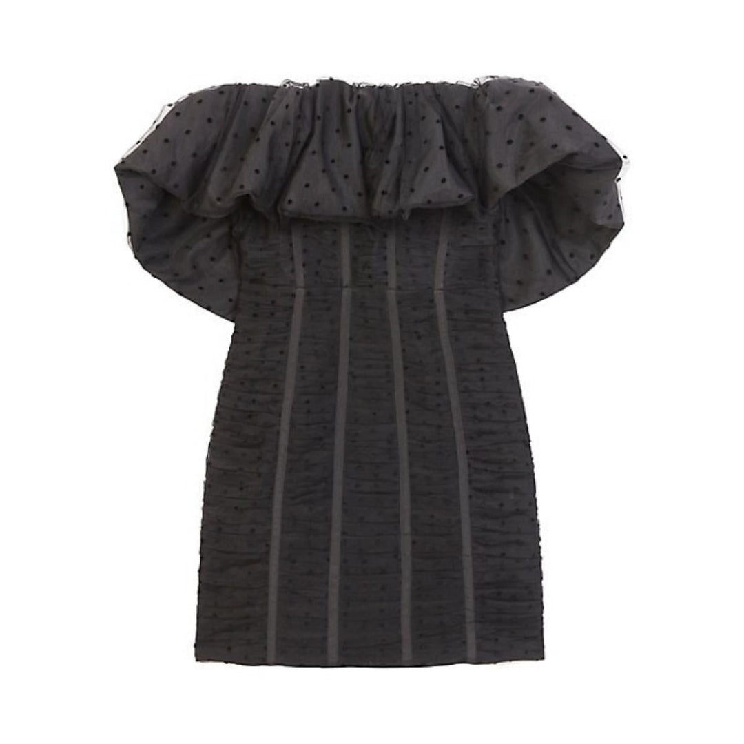 Self-Portrait-Black Dot Mesh Frill Mini Dress - Runway Catalog