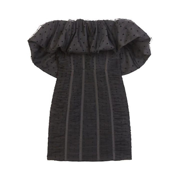 Self-Portrait-Black Dot Mesh Frill Mini Dress - Runway Catalog