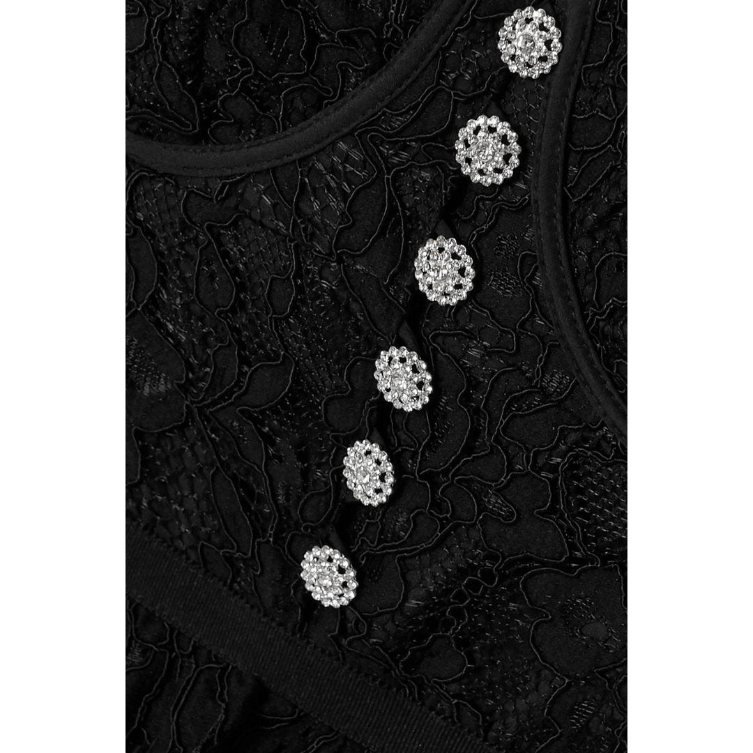 Black Fine Corded Lace Tiered Midi Dress